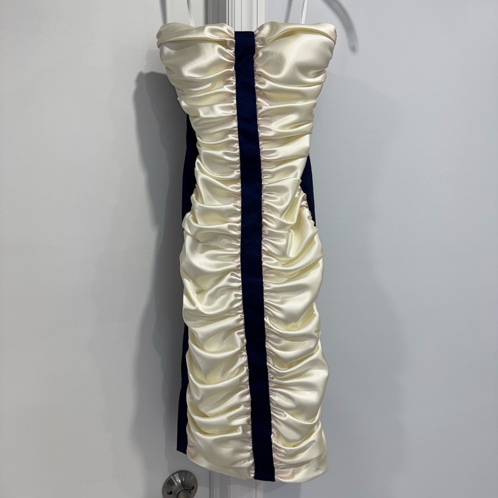 Blondie Nites by Stacy Sklar Blue and White Strapless Dress